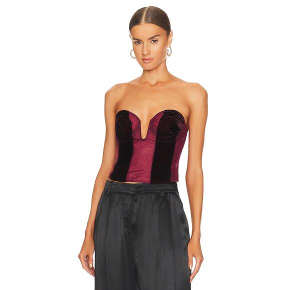 NBD Clarke Bustier Top Underwire Sheer Mesh Velvet Panel Party Statement Sz S - Picture 1 of 10